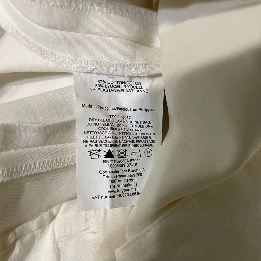Tory Burch Dress Pants Womens 8 White Straight Leg Pintuck Style 30457 Cotton